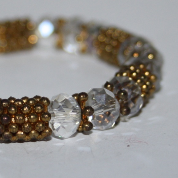 Vintagejelyfish Jewelry - Gold and crystal beaded bracelet